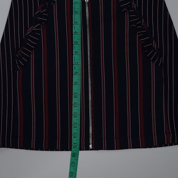 BCBGeneration Navy Burgundy Striped Mini Skirt Full Length Exposed Zipper Size 4 - Picture 9 of 11